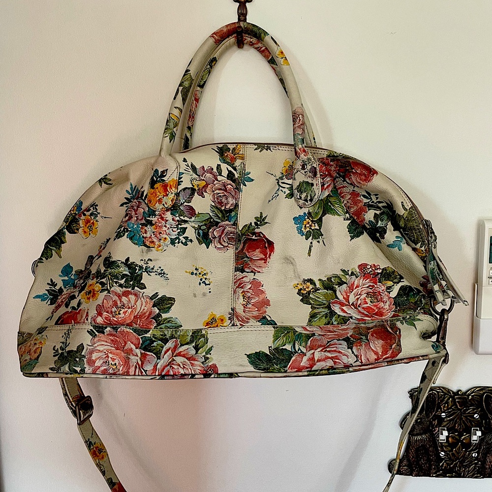 Rare Anthropologie Leather Duffle Overnight Bag